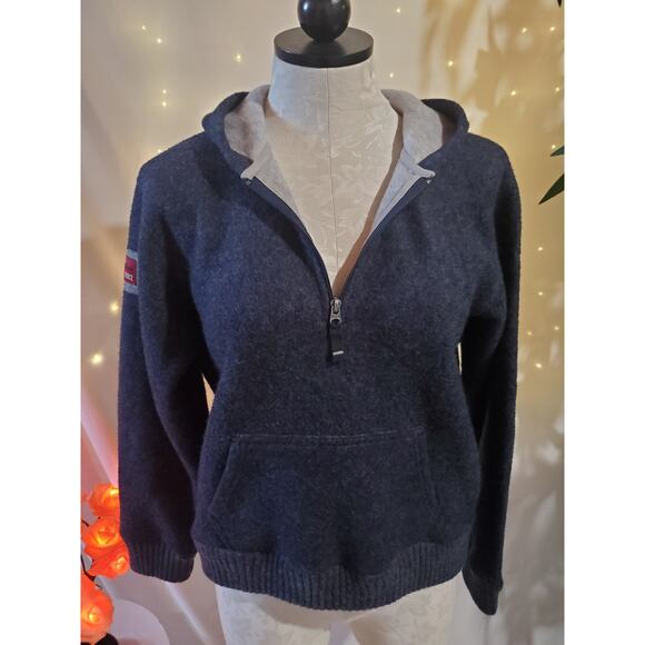 Abercrombie & Fitch Vintage Y2K Wool Blend 1/2 Zip Blue Hooded Sweater Womens L - Picture 2 of 12